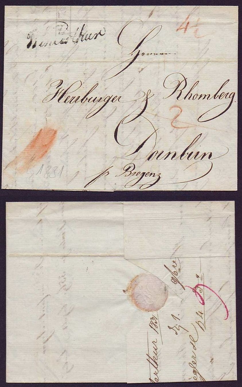 Tutti i francobolli: Vorphila 1831 mit Inhalt, Winterthur - Bregenz – Usato da Flamatt venduto da samowarow