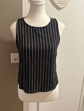 Damen Top schwarz gestreift mit Leinen von Chicorée Gr. M