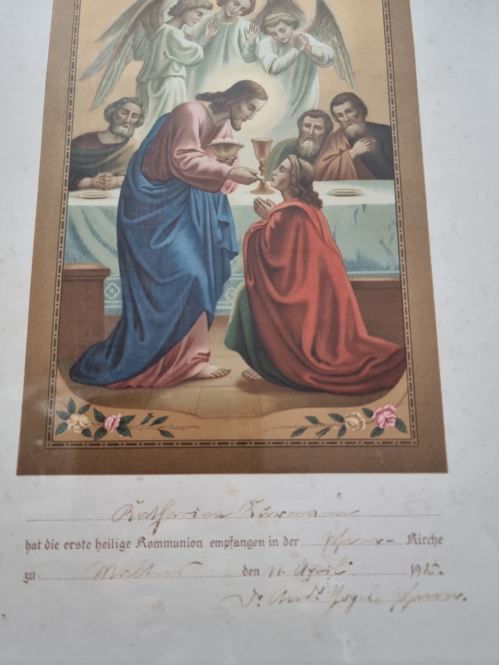 Foto & Immagini: Antikes gerahmtes Andenkenbild "Hl. Kommunion" – Usato da Triengen venduto da Spooni1 1