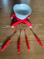 Schokoladen-Fondue-Set, rot/weiss, neuwertig