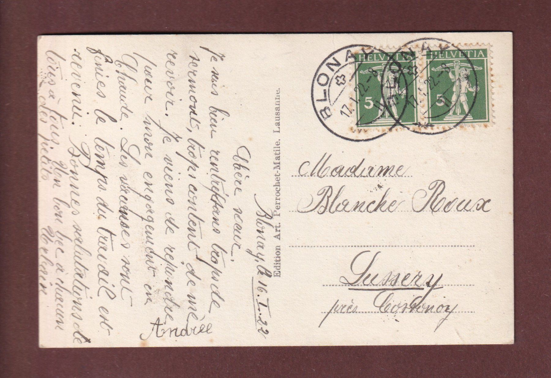 Cartoline postali: Château de BLONAY - 1922 – Usato da Pully venduto da nicecards-shop 1