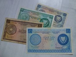 Lot ++ 4 alte Banknoten aus Cypern ab 1966