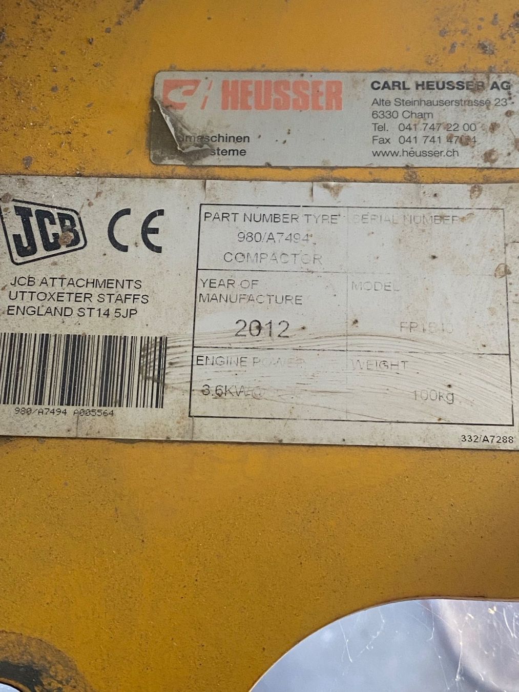 Tutte le macchine: JCB Vibroplatte Rüttelplatte 100Kg – Usato da murgenthal venduto da Vision05 2
