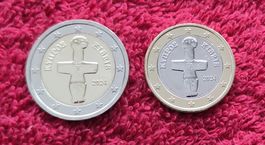 Euromünzen Zypern 2024, lose, 2 Münzen, 1 Euro + 2 Euro