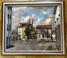 Gemälde Hans Grütter 1961 Stadtansicht Öl gerah