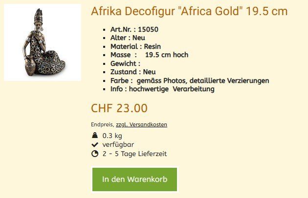 Statuette: Afrika Figur 15050  NEU – Nuovo e nell'imballaggio originale da Hagenbuch ZH venduto da cougar1 1