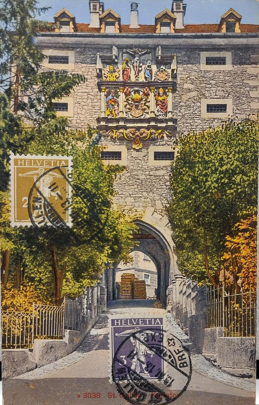 Cartoline postali: St. GALLEN - Karlstor - 1913 – Usato da Delémont venduto da Domdom1