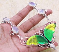Bi-Color Tourmaline Butterfly 925 Silver Necklace