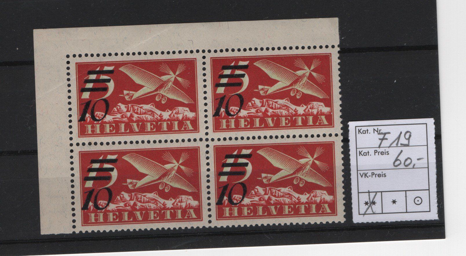 Tutti i francobolli: Flugpostmarken Viererblock F19 Postfrisch Kat. 60.- – Nuovo (secondo la descrizione) da Gordola venduto da tist