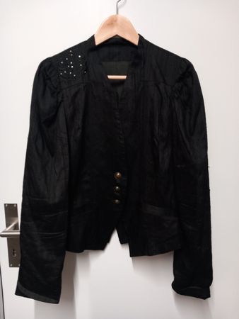 Vintage Retro Seidenblazer mit Stickerei Gr.40 schwarz