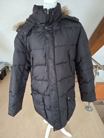 Daunenmantel Paul Kehl mit Kapuze Kunstfell schwarz Gr. 56