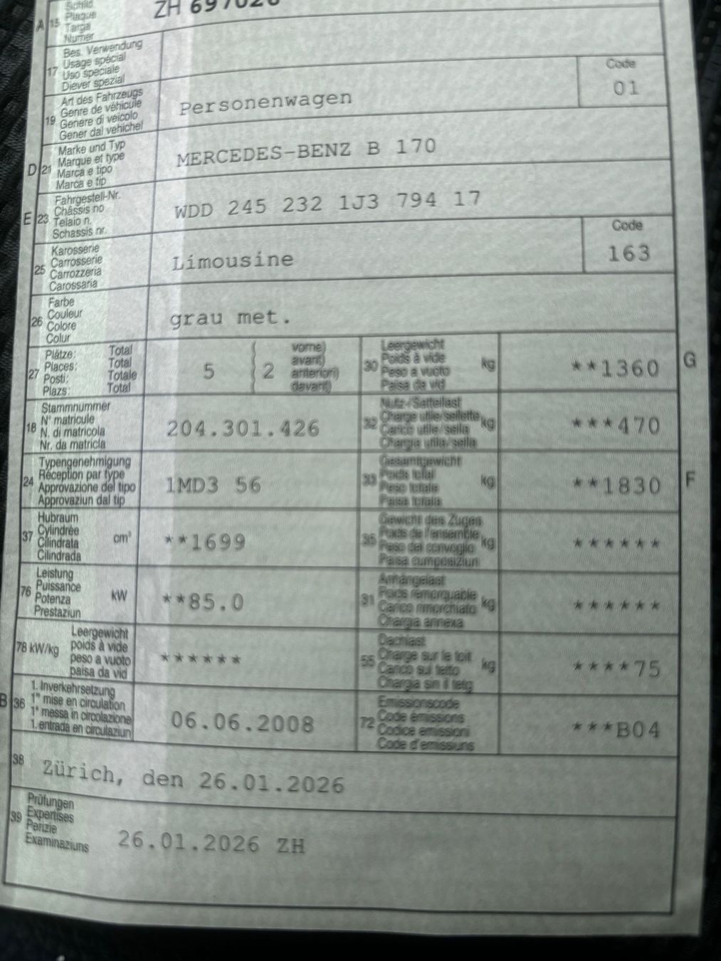 Mercedes-Benz Automobili: Mercedes B170 – Usato da Hinwil venduto da nas_hp7t 9