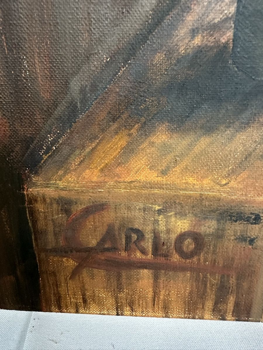 Dipinti: Tableau "Carlo" scène de vie, signé – Usato da Lausanne venduto da artnouveau04 5