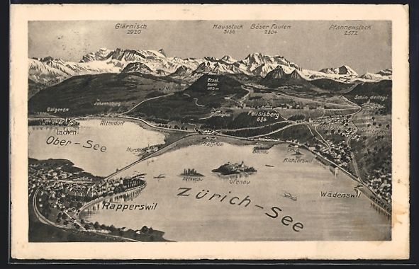Cartoline postali: Rapperswil /SG, Ortsansicht mit Altendor – Usato da Berlin venduto da bartko-reher