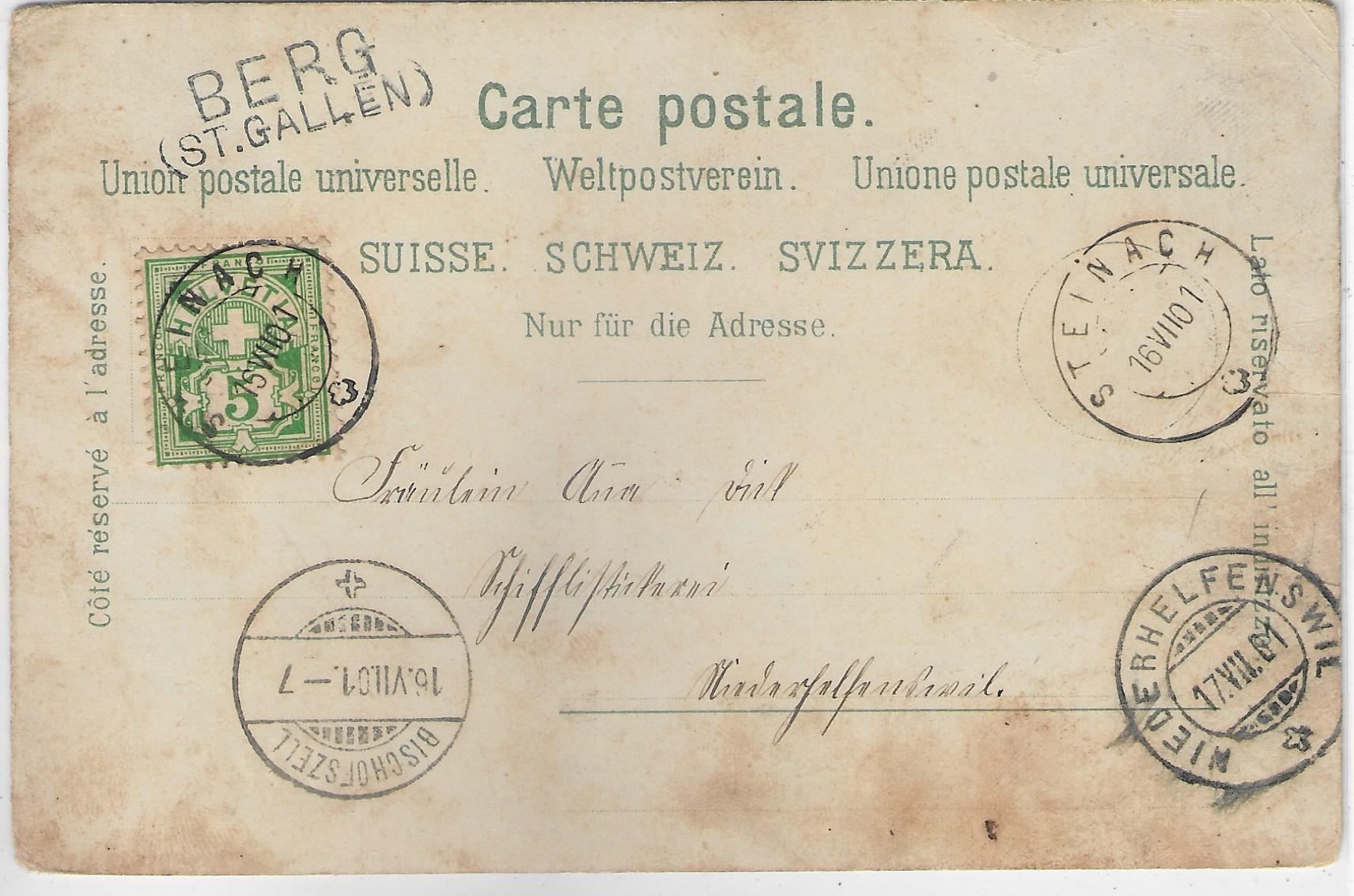 Cartoline postali: Berg St. Gallen - Litho 1901 – Usato da Ettingen venduto da Kartenplanet 1