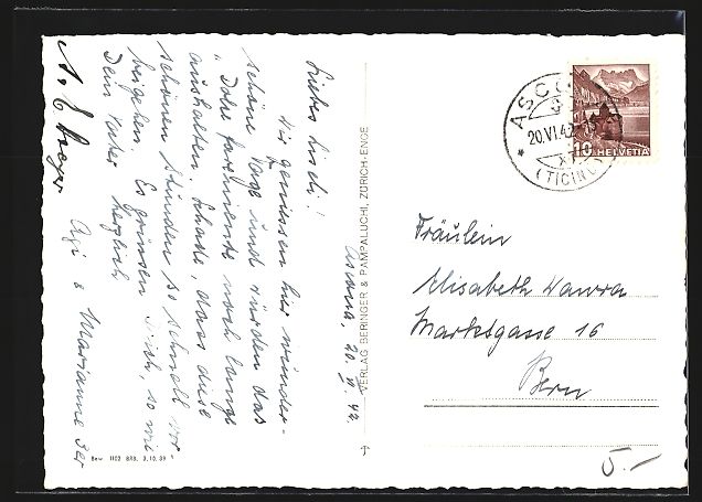 Cartoline postali: AK Ascona, Ortspartie mit Cafe, 1942 – Usato da Berlin venduto da bartko-reher 1