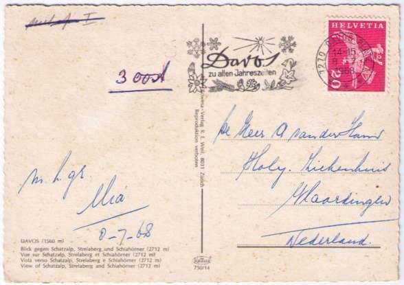 Cartoline postali: Davos mit Luftseilbahn Ischalp – Usato da Binningen venduto da Mountainrider 1