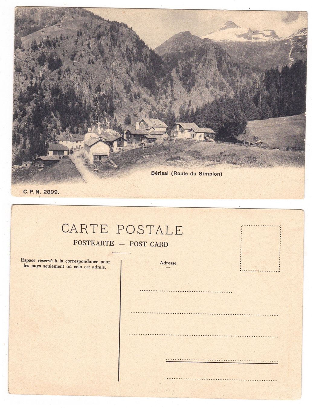Cartoline postali: Bérisal (Route du Simplon) – Usato da La Tour-de-Peilz venduto da amjust