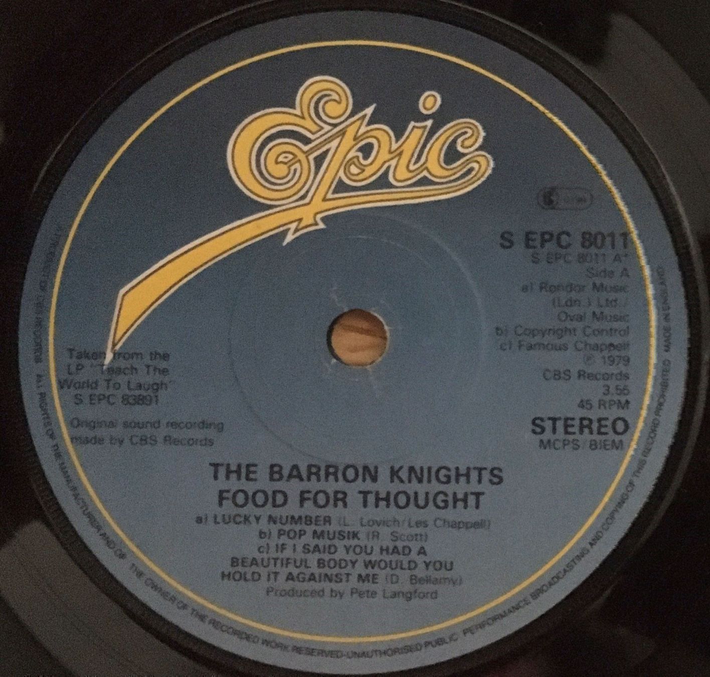 Dischi in vinile: THE BARRON KNIGHTS - FOOD FOR THOUGHT – Usato da Bussigny venduto da vinyl-pas-cher 2