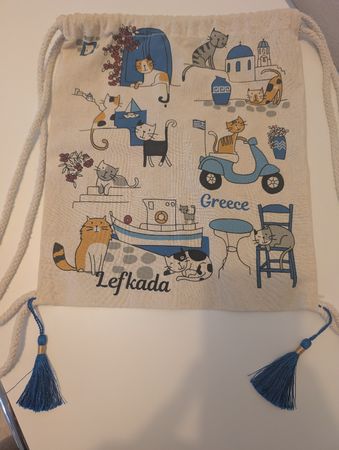 Turnbeutel mit Katzen Motiv Griechenland, neu