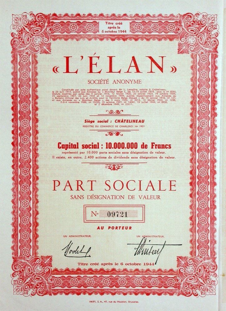Dokumente: L'Elan SA, Chatelineau - 1949 – Gebraucht aus Solothurn von Sgasche