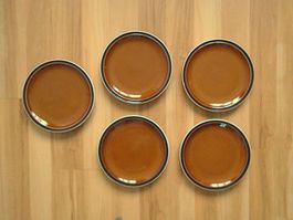 5 braune vintage ESSTELLER, Speiseteller / RÖSSLER