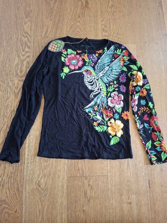 Haut manche longue noir très coloré, imprimé fleurs, M, neuf