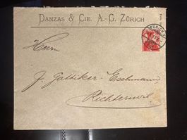 CH 1913 Firmen-GS 10Rp Helvetia Danzas&Cie Zürich 709 Rund 2