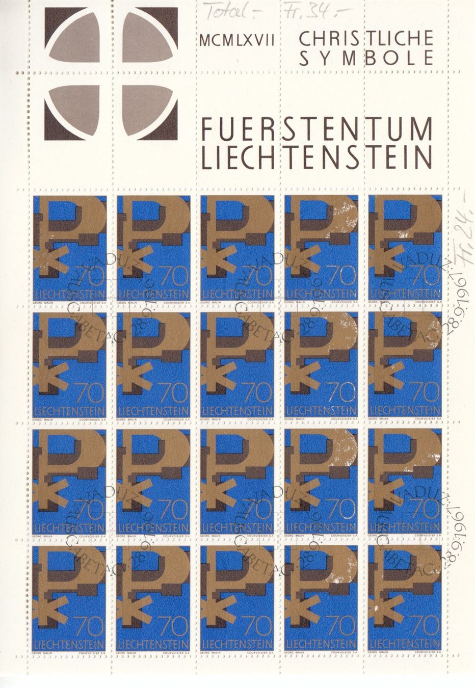 Tutti i francobolli: LBK 416 - 418 Bogen mit ET – Usato da Bürglen TG venduto da StampGraf 3
