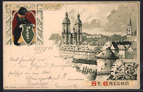 Cartes postales: Litho St. Gallen, Müllerthor und Wappen – D'occasion à Berlin par bartko-reher