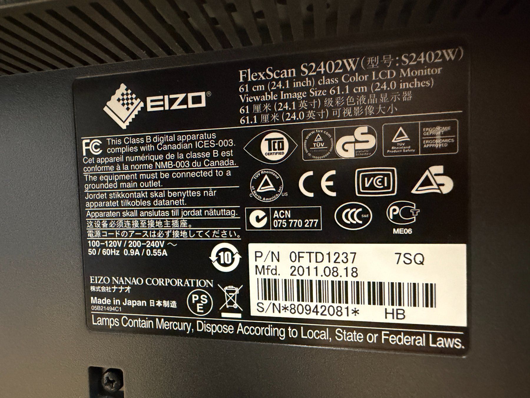 Monitor: Eizo FlexScan S2402W Monitor – Usato da Volketswil venduto da appmac67 7