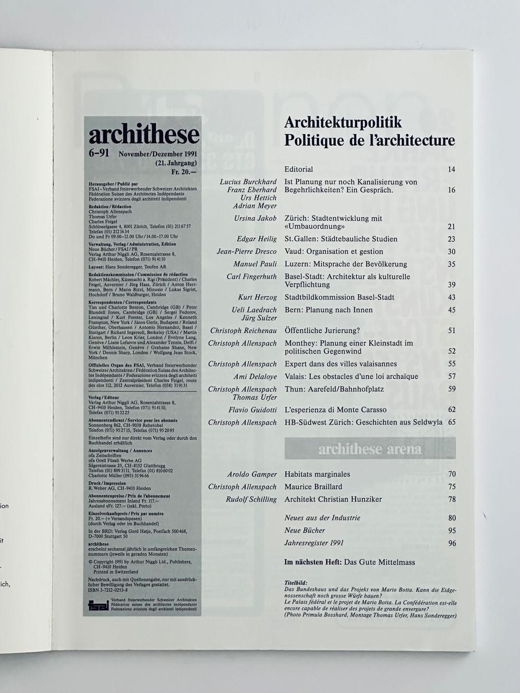 Libri: archithese  6–91: Architekturpolitik – Usato da Zürich venduto da arn___ 1