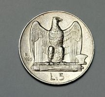 Pièce 5 Lires Italie 1929 Victor Emmanuel III Argent