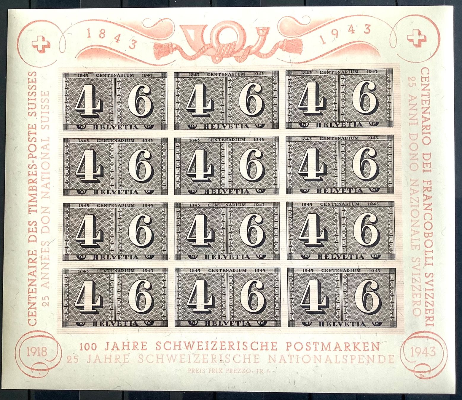 Tutti i francobolli: 1943 - Luxusblatt W16 - postfrisch ** N.4 – Nuovo (secondo la descrizione) da Liestal venduto da Skunk02