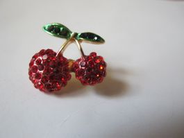 Süsse Kirschen Brosche rot Strass Glitzer