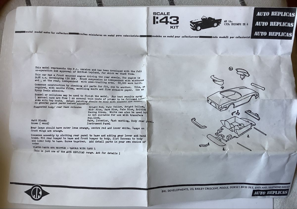 Triumph Modellini d'auto: Triumph Modellbausatz 1974 TRIUMPH TR 6 1/43 – Nuovo (secondo la descrizione) da Theilingen venduto da TinaKr. 7