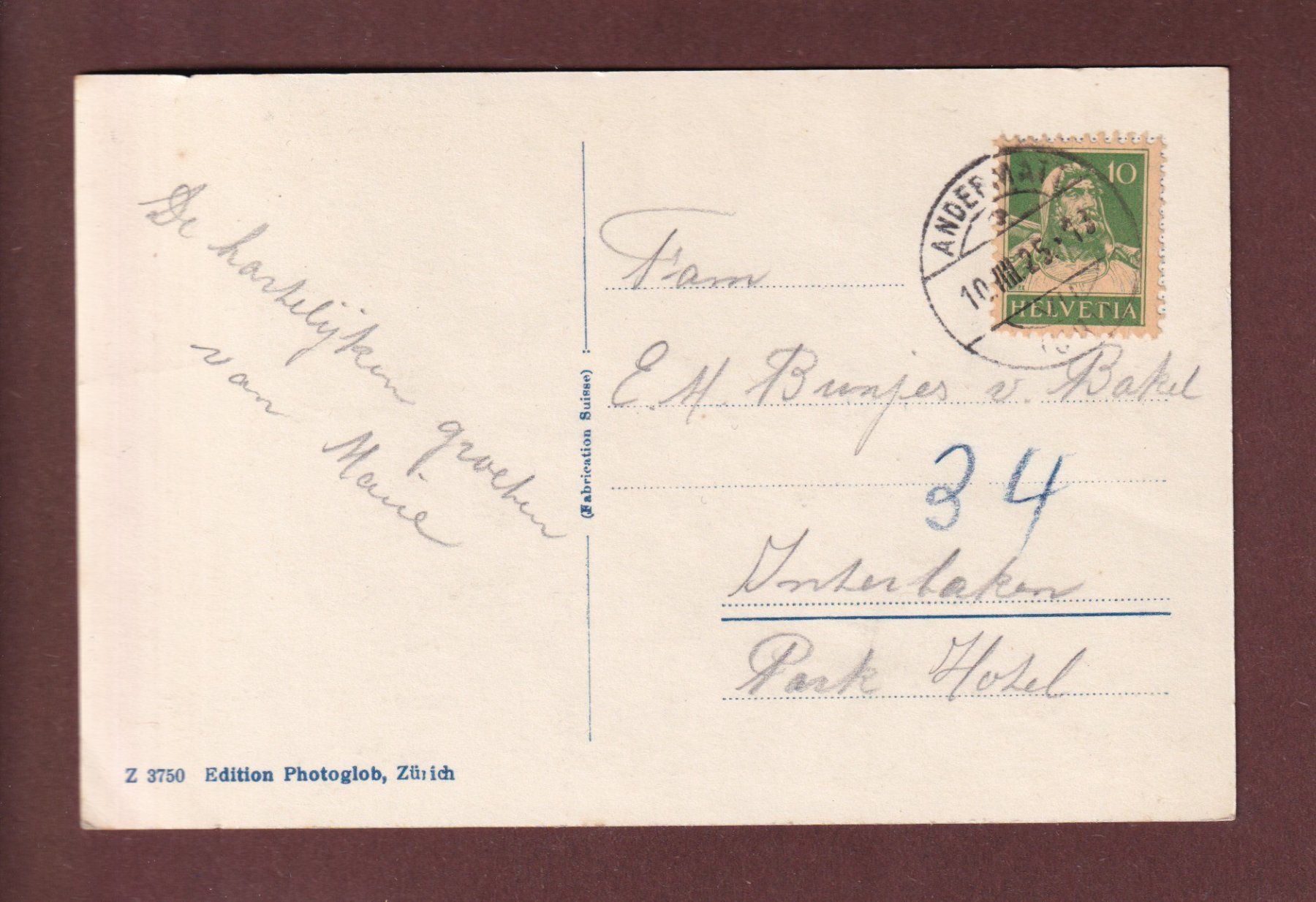 Ansichtskarten: ANDERMATT - Furka - 1925 – Gebraucht aus Pully von nicecards-shop 1