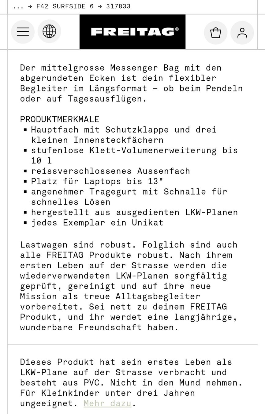 Freitag Borse: FREITAG F42 SURFSIDE 6 – Usato da Herzogenbuchsee venduto da herzchae 1