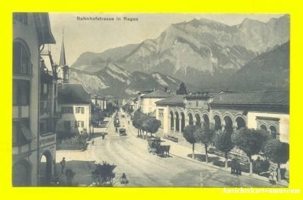 Cartoline postali: Ragaz - Bahnhofstrasse belebt + 1920 – Usato da Emmenbrücke venduto da teestube