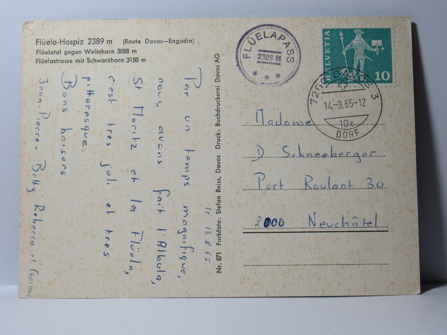 Cartoline postali: Flüela  - Hospiz – Usato da Grenchen venduto da Bluemchen1900 1