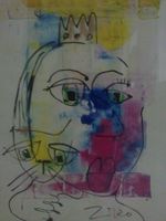 Queen mit Katze Original Unikat gerahmt