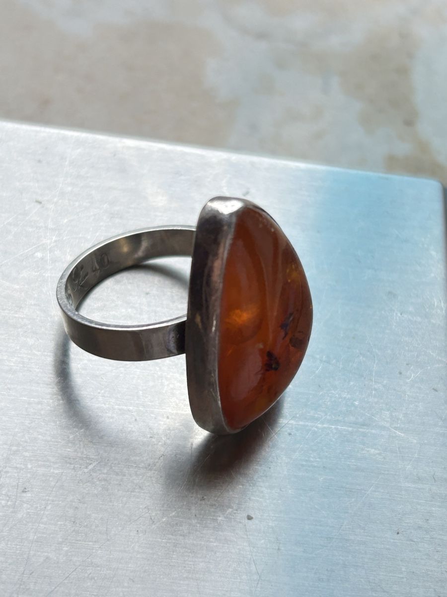 Anelli: Bernstein Ring, 835 Silber, Vintage Gr. 56 – Usato da Laufen venduto da Bellebellezza 1