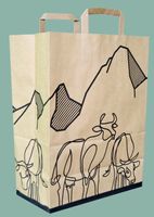Papier-Tragtaschen braun mit Motivdruck Kuh und Berge