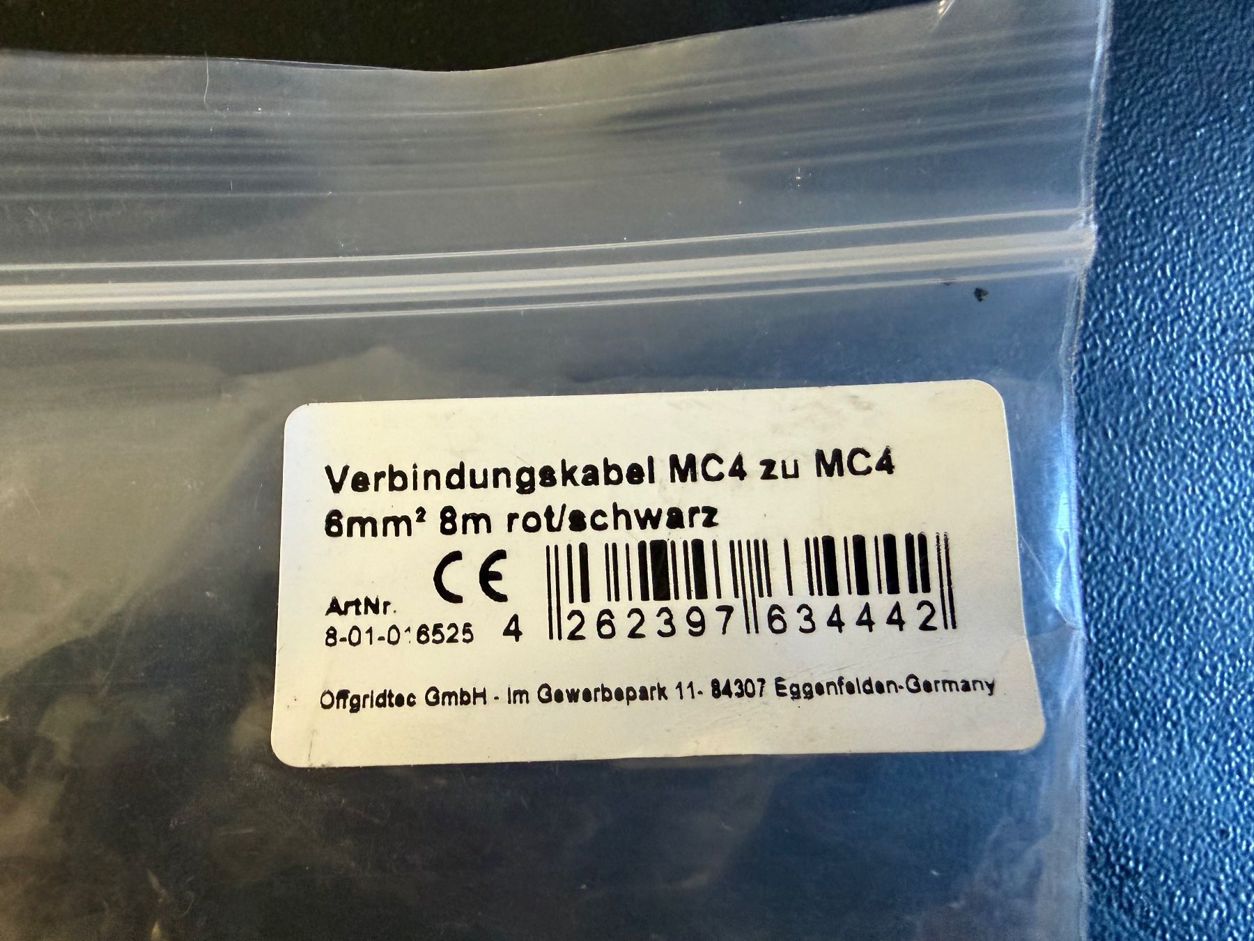 Cavi: 2 PV Kabel MC4 6mm² 8m NEU! – Nuovo e nell'imballaggio originale da Buch b. Frauenfeld venduto da vw_schmid