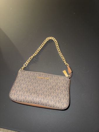 Michael Kors Tasche Clutch Braun Gold Kette Sommer Tasche