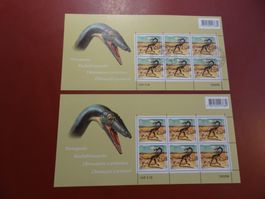 2010, 2 KLEINBOGEN POSTFRISCH + AUSGABETAG DINOSAURIER