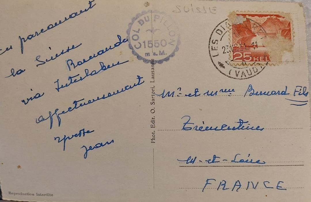 Ansichtskarten: GSTEIG  - 1951 – Gebraucht aus Delémont von Domdom1 1