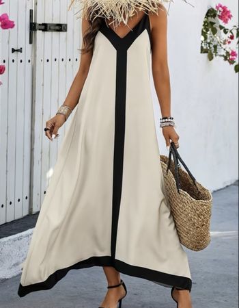 Abito lungo in contrasto bianco nero-tg M/L-nuovo