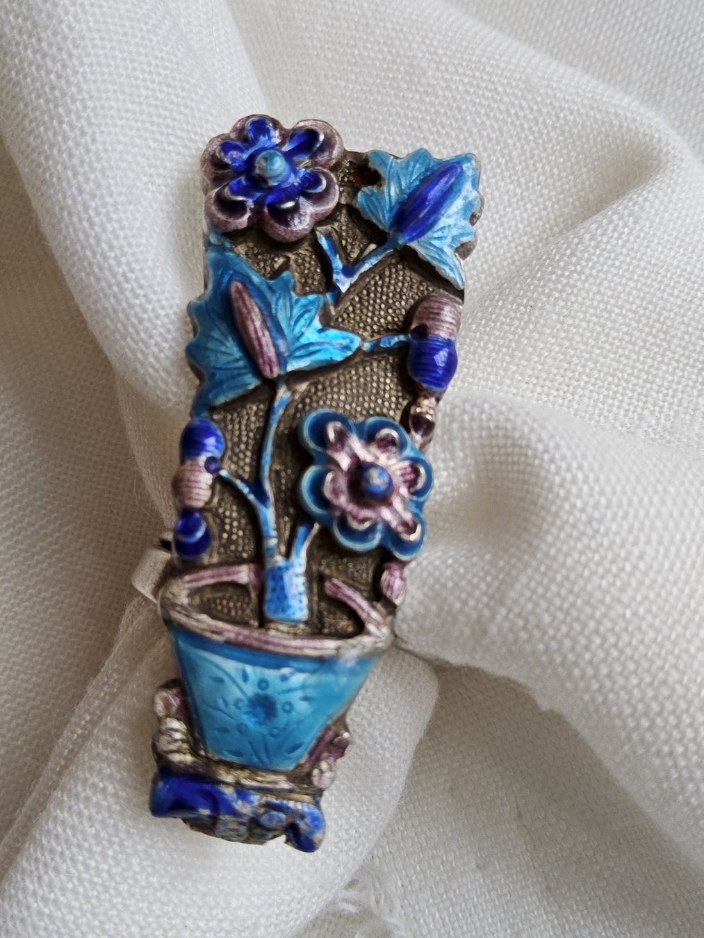 Anelli: Antiker spektakulärer Email Silber Ring, China, ca 1920 – Usato da Zürich venduto da SciTec