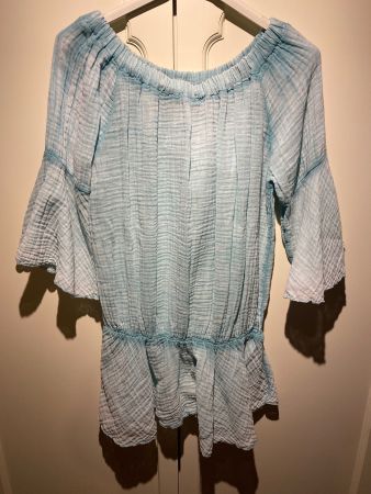 DAMEN BLUSE -TÜRKIS MUSSELIN STOFF